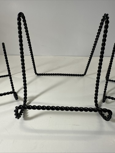 Set Of 3 Vintage Twisted Cast Iron Picture Plate Art Stand Holder Easel Antique - Picture 2 of 8