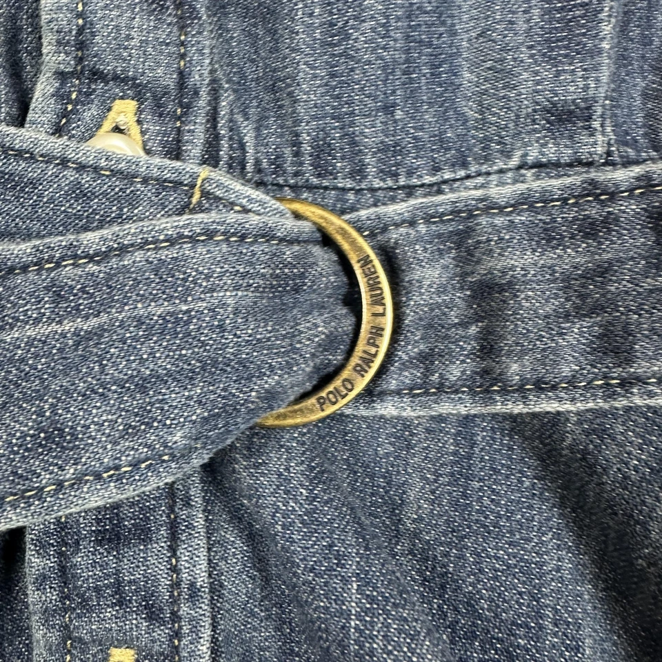 Vestido Ralph Lauren Niñas 10 Azul Denim Cinturón Botón Camisa Vestido Poni Logo Foto 4 de 4