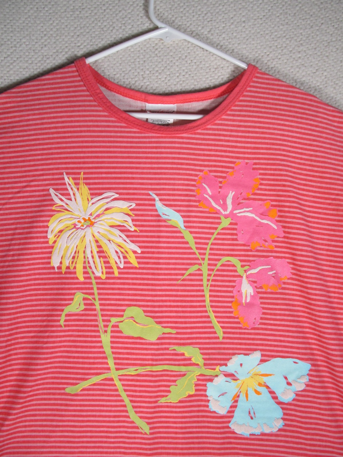 Bobbie Brooks Women Shirt Large  Stripe Flower Short Sleeve thumbnail 2