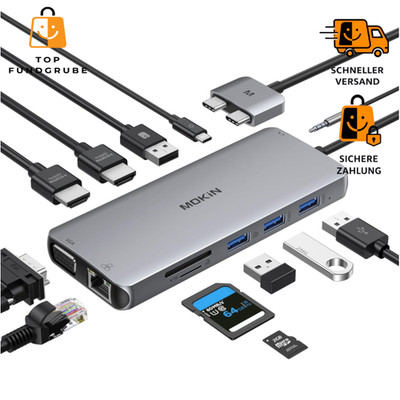 USB-C Hub Docking Station 12 in 2 für MacBook Pro Air Dual HDMI VGA Ethernet