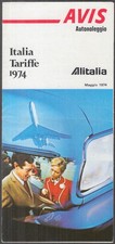Avis Rent-a-Car Alitalia Italia Tariffe Rates folder 1974 Italian-English