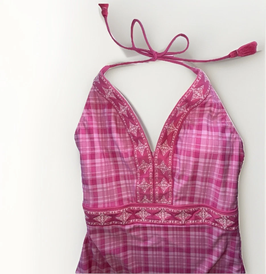 Traje de baño Cabana Life x Talbots de una pieza para mujer talla M rosa correas borlas Foto 2 de 4