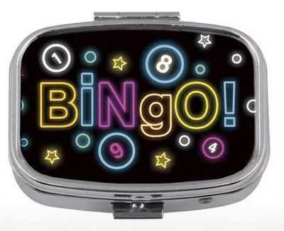 BINGO Logo Design Colorful Metal Pill Box Purse Jewelry Travel Rectangle Case