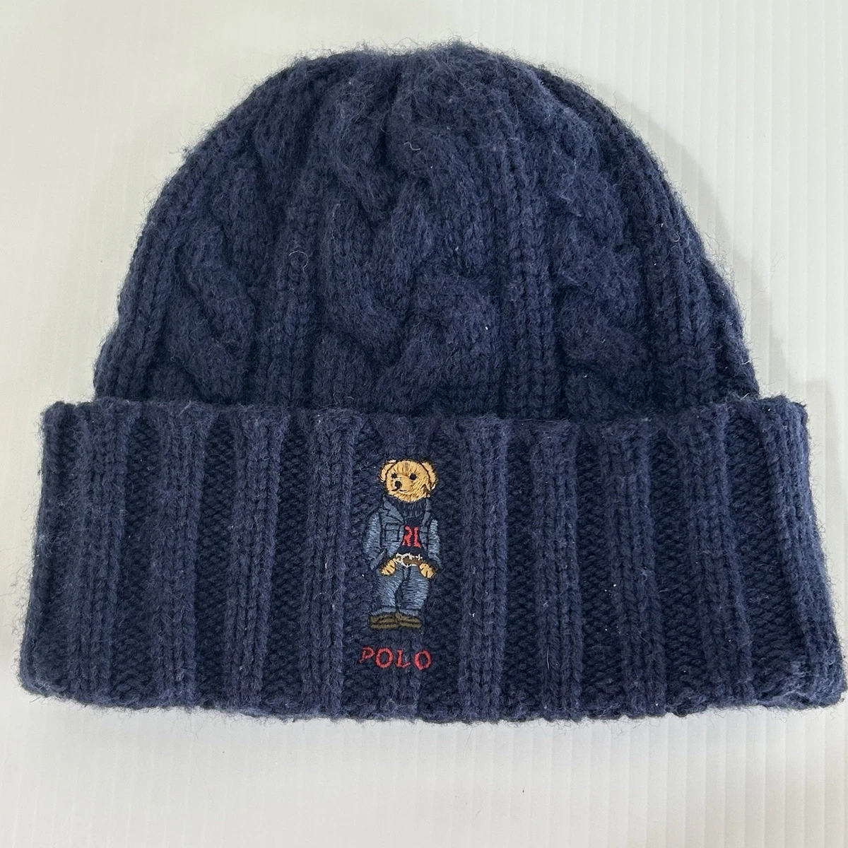Ralph Lauren Cashmere wool blend cable knit cap hat snow ski winter POLO RALPH LAUREN Logo-Embroidered Ribbed Cashmere Beanie  main image 3