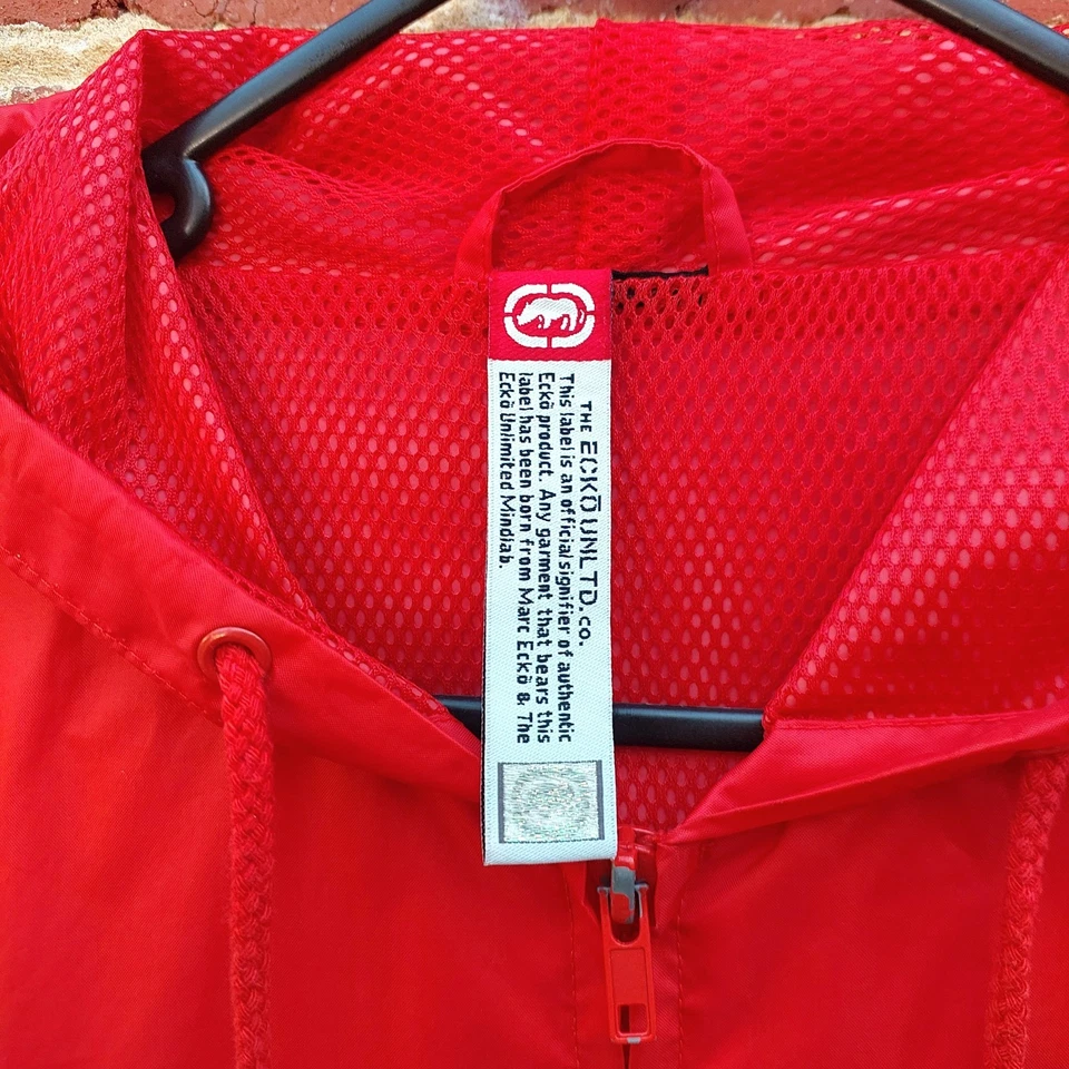 Vintage Y2K ECKO UNLTD 72 Mens Red Windcheater Hoodie Zip Jacket - Size Large - Image 4 of 4