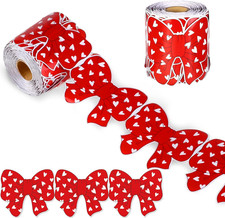 65.6Ft Valentine Bow Bulletin Board Border Red Bow Tie  Heart Die-Cut Border Tr