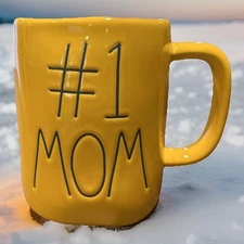 NEW #1 MOM Sunflower Yellow & Black Ceramic Coffee Mug Rae Dunn by Magenta