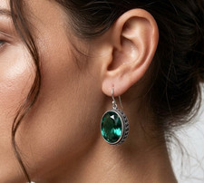 Green Tourmaline Gemstone Earrings 925 Sterling Silver Handmade Jewelry