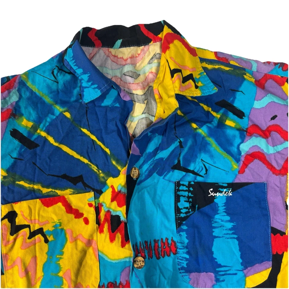 Vtg Sundek Shirt Hawaiian Abstract Art AOP Camp Streetwear Pocket Button Up M - Image 2 of 4