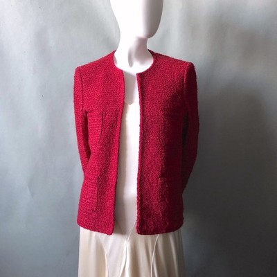 Vintage ADOLFO Cranberry Boucle Tailored Jacket / sz 8 / Esprit / Open Front
