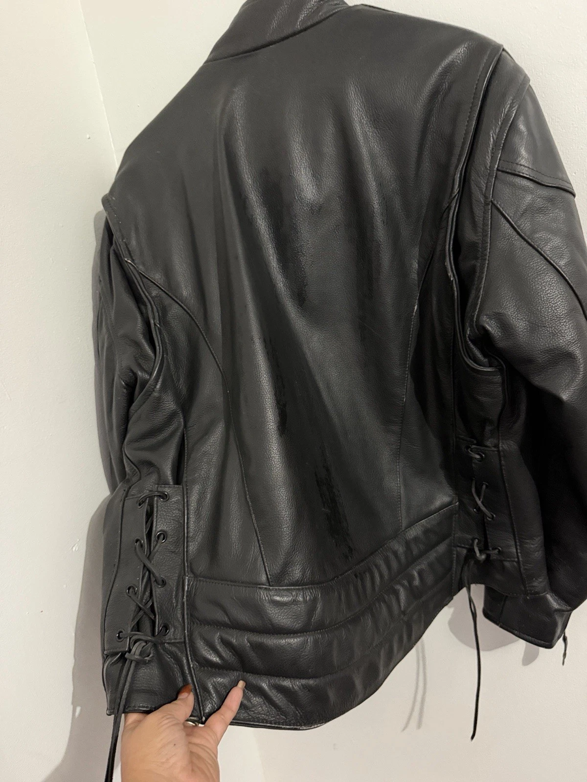 River Road Men's 44 Black Leather Motorcycle Biker Jacket Quilted Lined Lace Up image 9