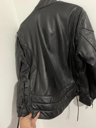 River Road Men's 44 Black Leather Motorcycle Biker Jacket Quilted Lined Lace Up image 9
