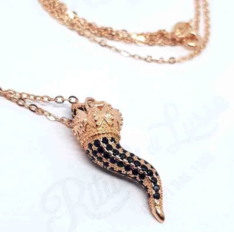 Collana Corno Argento 925 zirconi brillanti colorati gioielli regalo donna rodio - Immagine 3 di 4