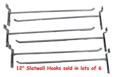 12" Chrome Slat Wall Hook - sold in lots of 6