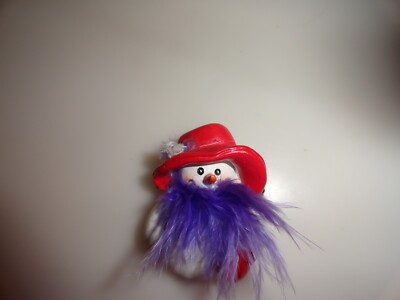 Vintage Red Hat Snowman Christmas Brooch Pin With Feathers Ladies Society