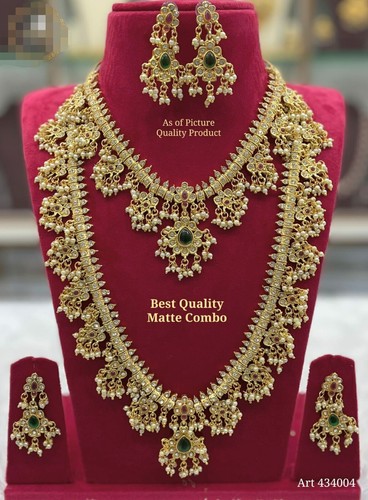 Mikro vergoldet AD CZ Smaragd südindische Combo Haram Choker Ohrring Schmuck - Bild 4 von 6