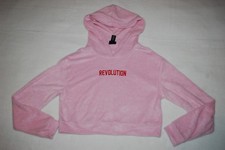 Junior Womens CROPPED PINK HOODIE Loose Fit "REVOLUTION" Soft Fleece M 7-9