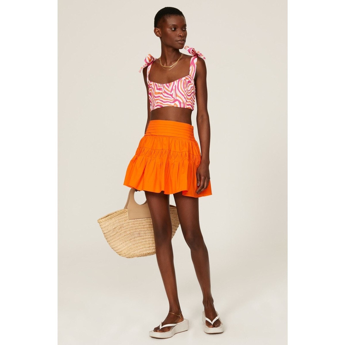 Ramy Brook Kimmy Orange Flounce Pleated Mini Skirt Size Medium | eBay