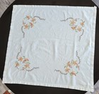 Small Embroidered  Linen Tablecloth, Natural, 32 by 30 Inches ( 81 by 76 cm)
