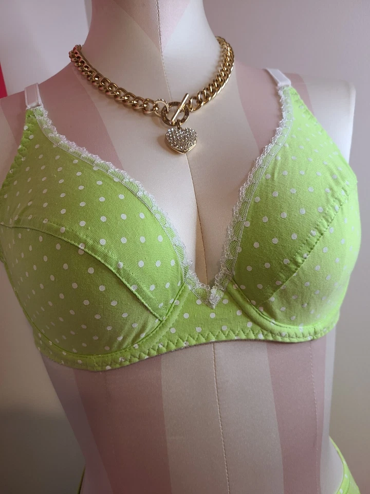 Новый винтажный Victoria's Secret 100% хлопок бюстгальтер/трусики комплект 34C/sm - Изображение 3 из 4