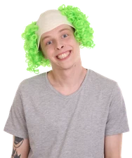 Green Creepy Evil Overhead Circus Killer Clown Cos Bald Head Curly Wig HM-672