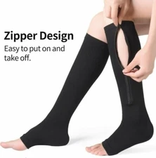 3 Pair Compression Socks Zippered Open Toe 15-20mmHg with Zipper Safe Protection