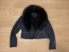 Barneys Originals Short Coat With Deep Faux Fur Collar Navy