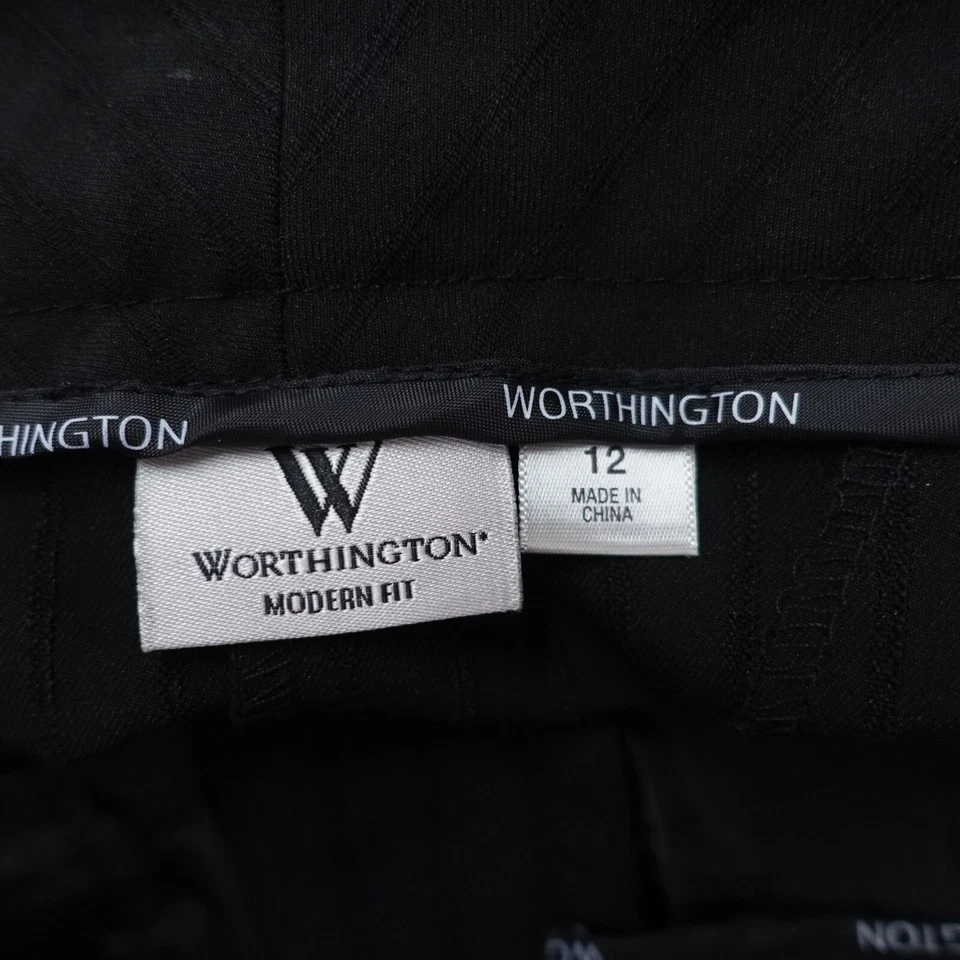 Pantalones de vestir Worthington Industries para mujer 12 negros a rayas cremallera pierna recta Foto 3 de 4