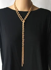Jollie Gold Plated Aluminum Long  Knot Tie Chain Fashion Y Twisted Necklace