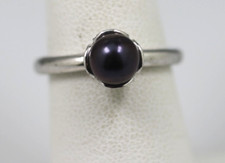Elegant Sterling Silver 925 black cultured freshwater 6.5mm pearl ring size 6