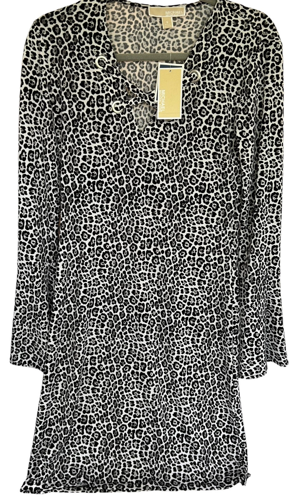 Abito midi donna Michael Kors leopardato stampa ghepardo manica svasata scollo a V S