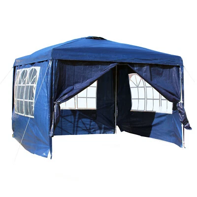 Tonnelle de jardin 3x3m Bleue Panneaux latéraux amovibles Festivités Camping - Photo 1/2