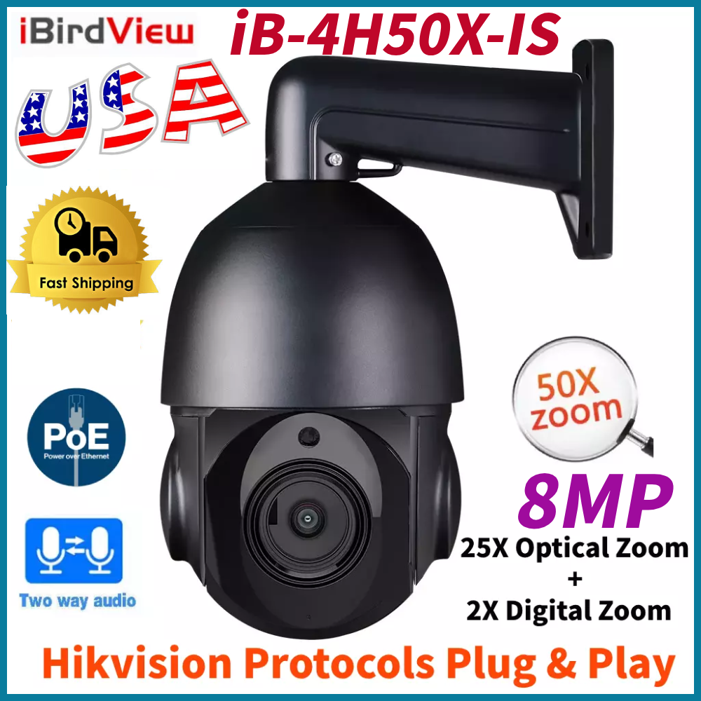 Hikvision Compatible 8MP 50x Zoom Auto Tracking POE IP PTZ Camera 2-Way Talk US