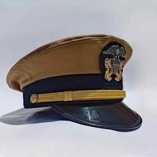 US Navy Officer Visor Cap, US Navy Commander's Hat with Cotton Khaki cover Repro