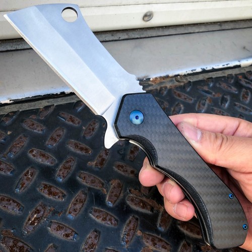 TACTICAL CARBON FIBER Bearing Assisted Pocket Knife CLEAVER RAZOR