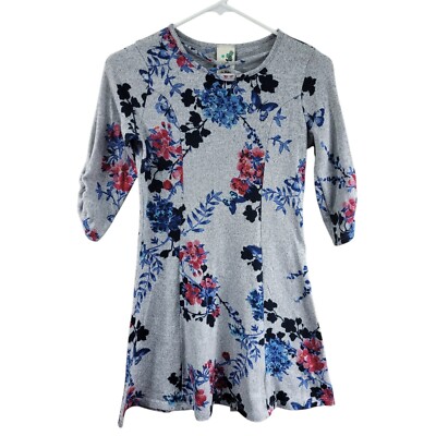 Lily Bleu Girl's Dress Size 12 Grey with Flowers Long Sleeves Soft