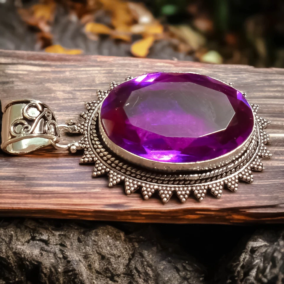 Pingente de pedra preciosa rosa kunzita vintage prata esterlina 925 feito à mão joias - Imagem 2 de 4