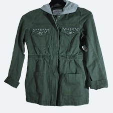 Justice girls green utility jacket with grey hood 12