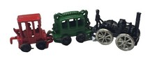 Vintage Lot Of 3 Train Cars Locomotive Miniatures Doll House Mini Metal Painted
