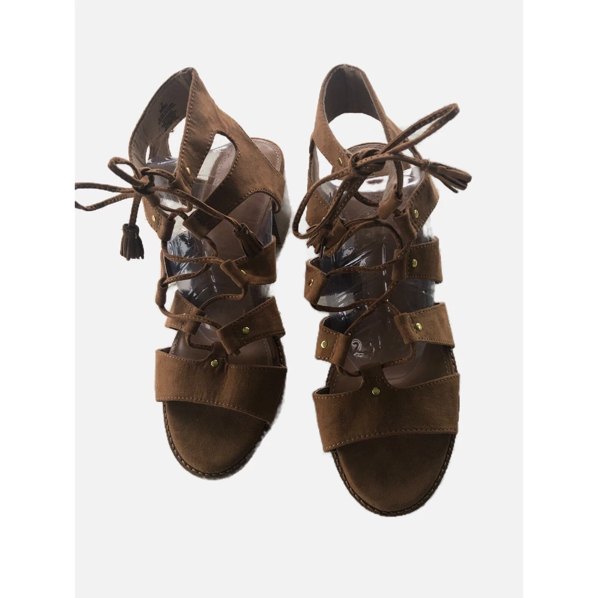 Old Navy Women Brown Suede Lace up Open Toe Block Heel Leather Sandal Size 10