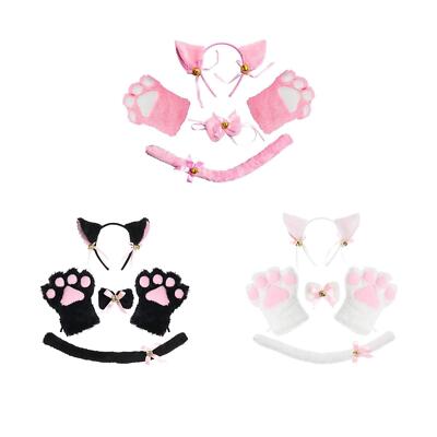 Katze Kostüm, Cosplay Zubehör Ohren Stirnband Kopfbedeckung Handschuhe Requisiten Schwanz Schleife