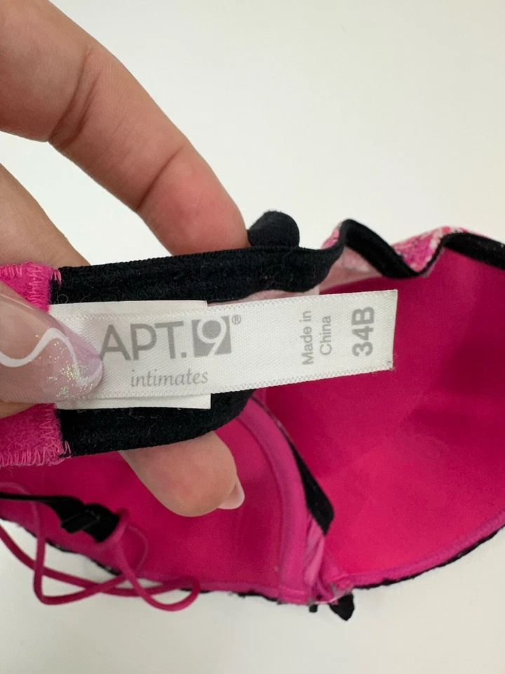 Apt. 9 Intimates Womens Bra Size 34B Pink Floral Black Padded Adjustable - Image 4 of 4
