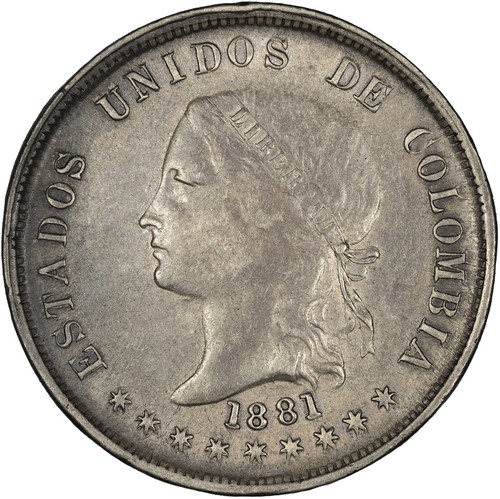 Colombia 1881 50 Centavos TONED EF+
