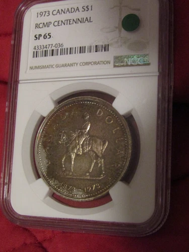 1973  CANADA  SILVER  $1  DOLLAR..RCMP  CENTENNIAL..NGC SP-65