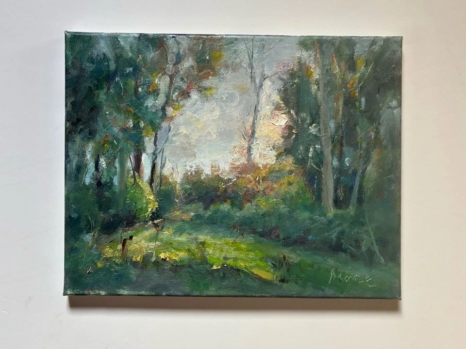 Original Art Autumn Landscape Trees Hillside Woods Sunset Sky New York 11x14 - Image 2 of 4