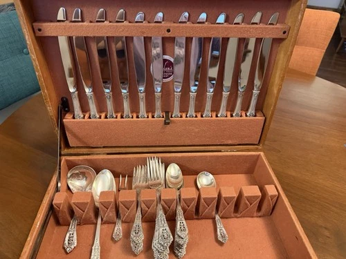 WALLACE ROSE POINT STERLING FLATWARE SET-54 pieces -  5+ Pounds Sterling Silver