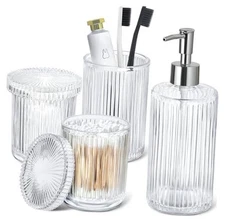 Bathroom Accessories Set, 4 Pack Clear Glass Bath Accessory Sets Complete, 