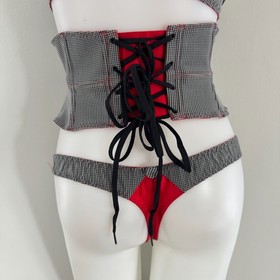 AGENT PROVOCATEUR Tweed Set THORA Pin-Up Bra Garter Belt WASPIE 34C M L 3 4 y2k
