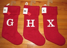 New Wondershop Initial Monogram Knit 19" Christmas Stocking Red w/ White Letters