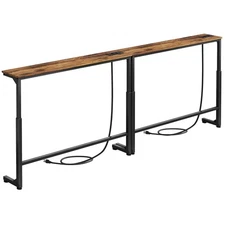 Narrow Console Table, Adjustable Height (25"-33"), 2 Power Outlets, 79" x 5.9"